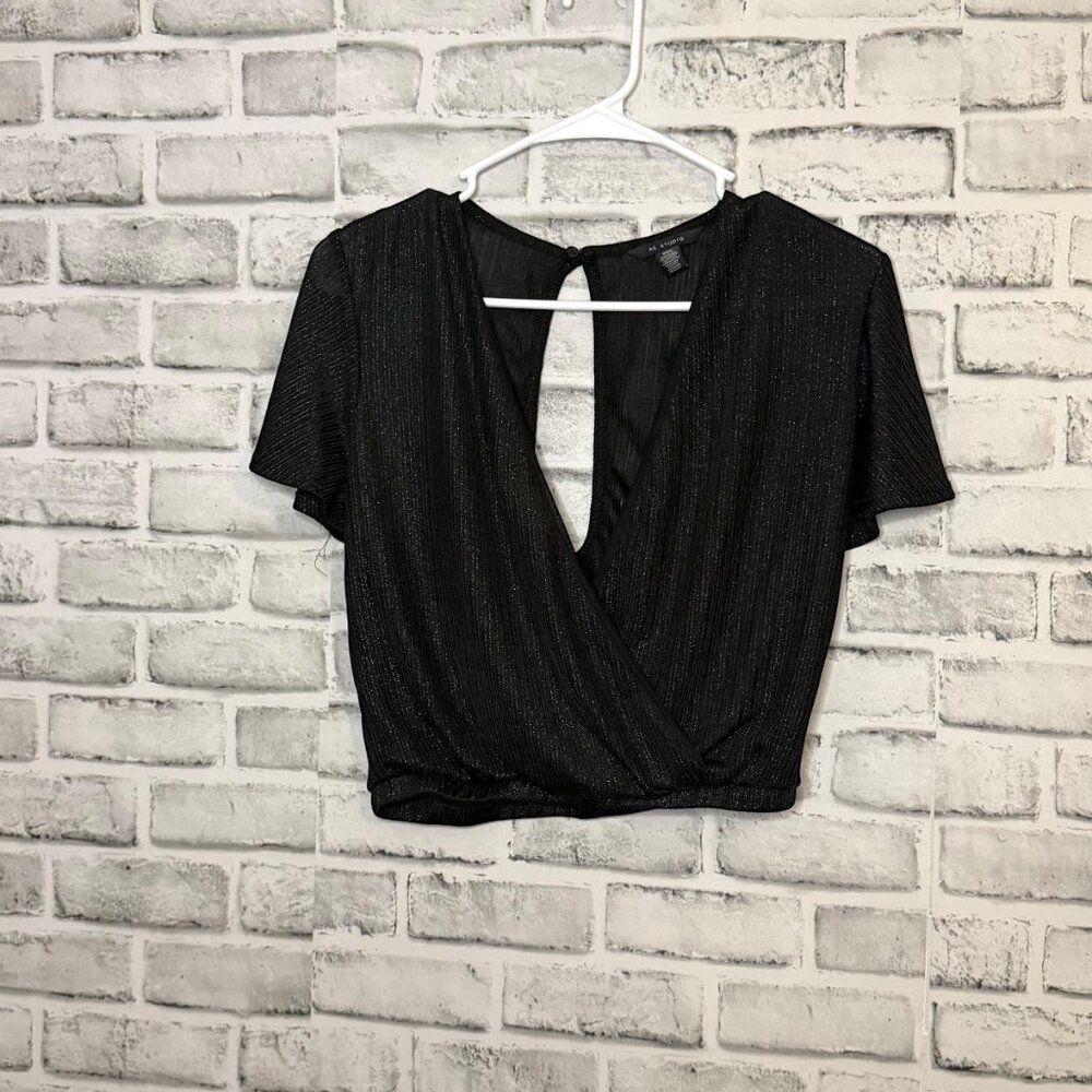 AE Studio Sheer Sparkly American Eagle Outfitter Party Crop Top Black size Small